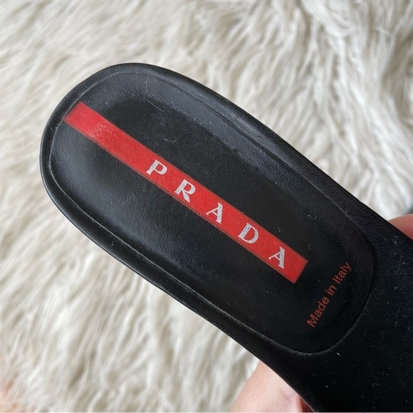 Prada Sport Leather Buckle Black Vintage Y2K Open Toe Heeled Sandal Mules 36.5 - Picture 8 of 10